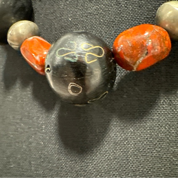 Vintage Handmade Artist Crafted Bead Necklace Stone Ceramic Hippie BoHo 19” - Picture 2 of 12